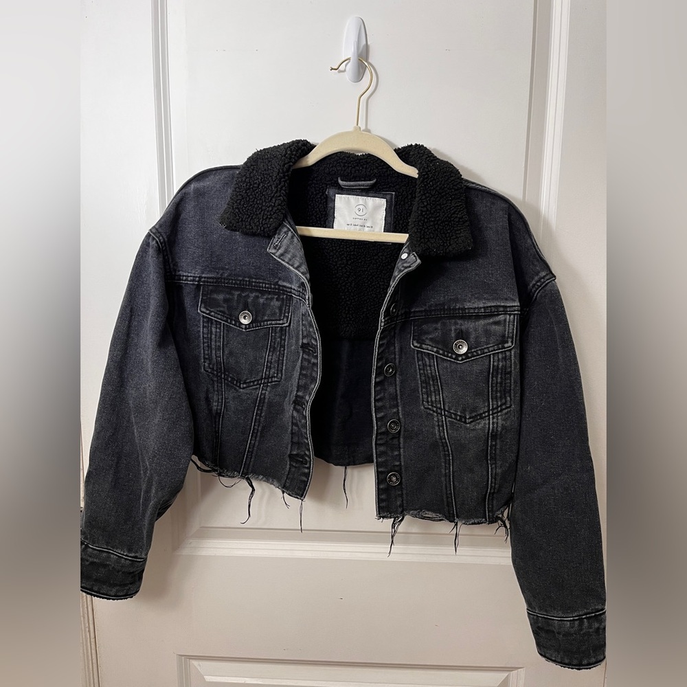 Cotton On - Black Fleece Jean Jacket (Size 4)